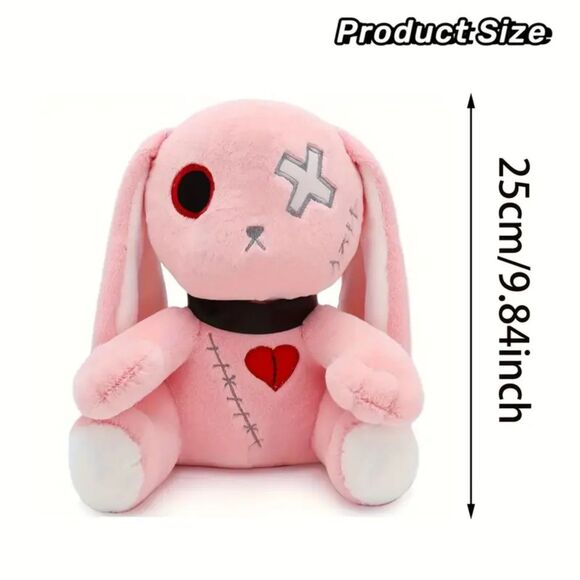 Black Gothic Horror Bunny Creepy Cute Stuffed Animal w/ Long Ears Plush Toy - Picture 3 of 3